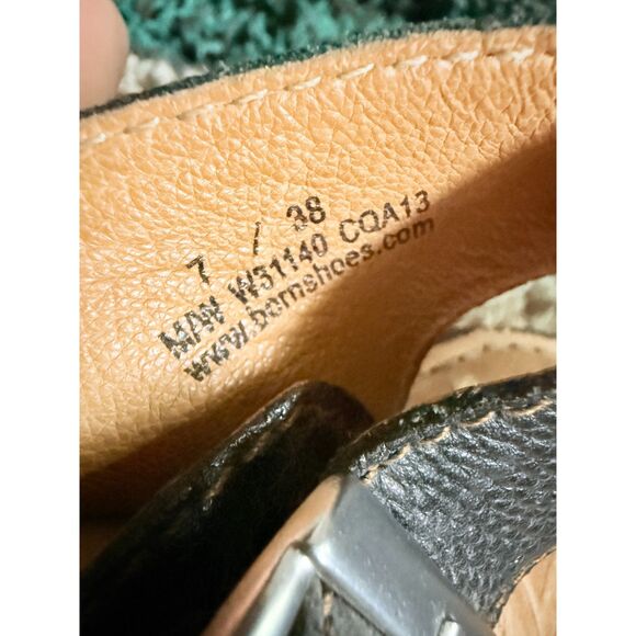 Born Black Pebble Leather Thong Wedge Platform Flip Flop Buckle Sandals Size 7 - Picture 7 of 8